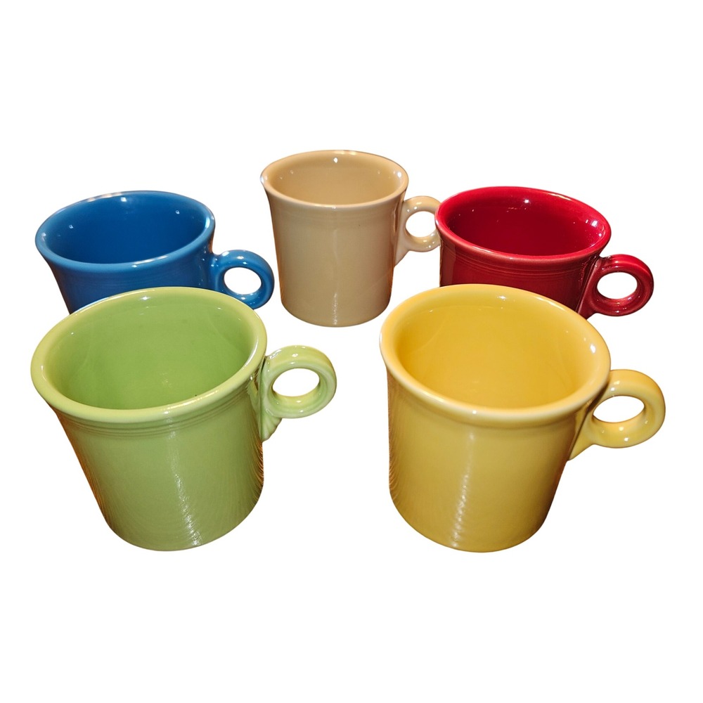 Fiesta HLC USA Ring Handle Coffee Mugs Set of 5 Multi Color Scarlet Blue Yellow